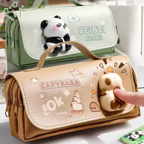 Estojo de lápis de grande capacidade kawaii capivara com função de alívio do