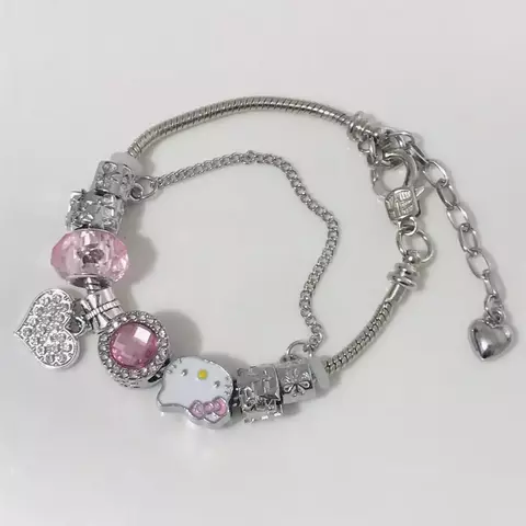 Bonito novo sanrio olá kitty pulseira rosa frisado diamante anime mão ornament