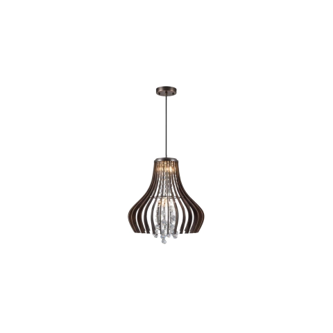 PENDENTE ALADIN PEQUENO MDF 1X G9 IMBUIA COM CRISTAIS - BABILUX - comprar online