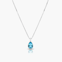 Colar Ponto de Luz Gota Média Azul 45cm - Prata 925