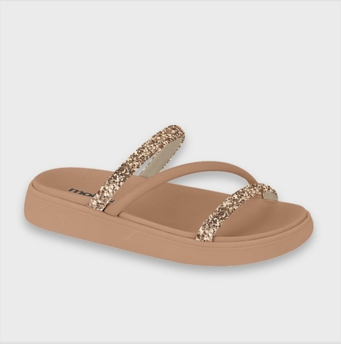 Papete Moleca Nude Cabedal com Aplique Ouro Rosado 26528.59866