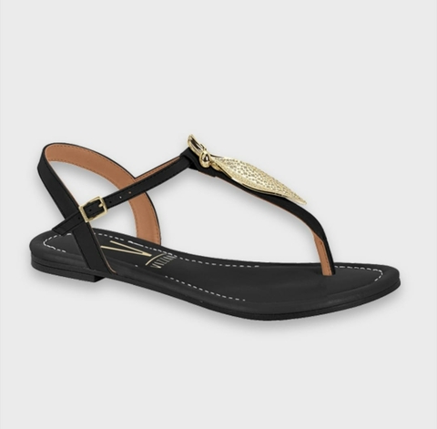 Sandália Vizzano Rasteira Folha Dourada Feminina Elegante