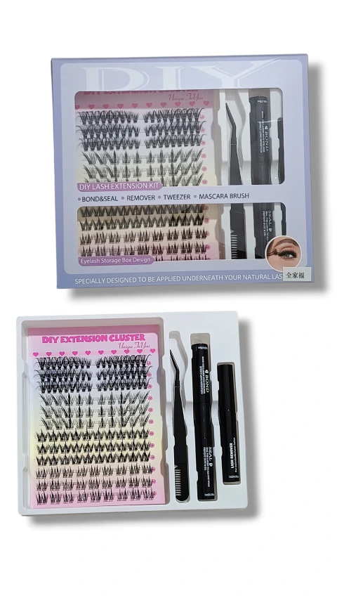Kit pestañas en racimo DIY - con pegamento, aplicador y removedor