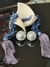 COLAR DE MESA DE RESINA FOLHA AZUL FOSCA , QUARTZO AZUL E FIO DE SEDA