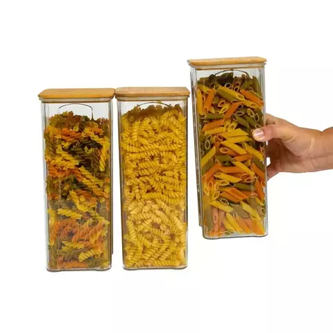 KIT 3 POTES DE ACRÍLICO 2L COM TAMPA HERMÉTICOS QUADRADOS - TÜD