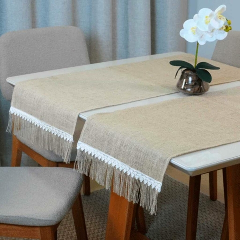 Caminho de Mesa Decorê Bege 1,30m Juta/Malva 1 Peça
