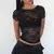 Combhasaki-top transparente para mulheres, camisa de manga curta com renda flora - Goth Aesthetic