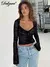 Dulzura renda ver calha mangas compridas rendas até bodycon colheita camiseta s