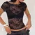 Combhasaki-top transparente para mulheres, camisa de manga curta com renda flora