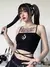 Gótico feminino impressão suspender sem mangas pescoço quadrado fino colheita - Goth Aesthetic