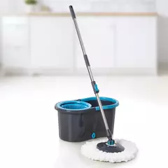 Trapeador Fácil Mop con balde negro y azul para limpieza de pisos