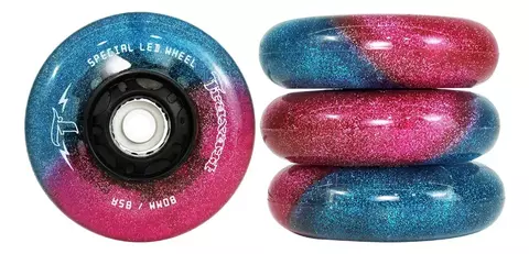 Jogo De Rodas Traxart Led Special Glitter Pink/azul 80mm/85a