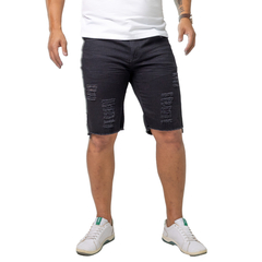 BERMUDA JEANS MASCULINA PRETA RASGADA Premium - Original Marca LIONS JEANS - SHORT - ROUPA MASCULINA - loja online