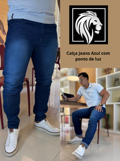 CALÇA Masculina Jeans AZUL ESCURO COM USED - Com Lycra Elastano - Alta Elasticidade - Slim Masculina