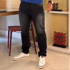 Calça Jeans Masculina Slim Preta Com Puído e Used - Jeans Masculino Direto da Fábrica - Tecido Leve - comprar online
