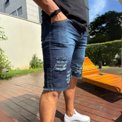 Bermuda Masculina Jeans Azul Escuro Rasgada - Short Jeans Rasgado - Fabricação Própria Lions Jeans - comprar online