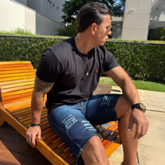 Imagem do Bermuda Masculina Jeans Azul Escuro Rasgada - Short Jeans Rasgado - Fabricação Própria Lions Jeans