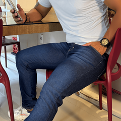 Imagem do Calça Masculina Jeans Slim Azul Bigode Com Lycra Elastano Premium - Conforto E Versatilidade