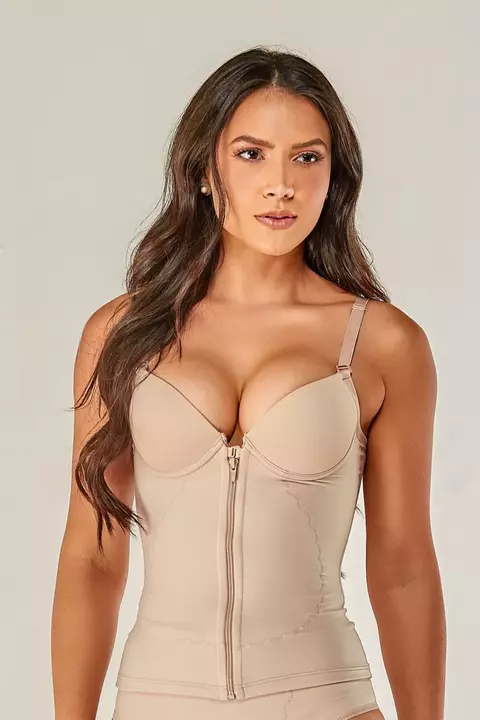 Camisete Modelador Com Bojo e Zíper Frontal de Média Compressão - comprar online