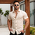 Camisa Masculina Gola Padre Social Linho Manga Curta