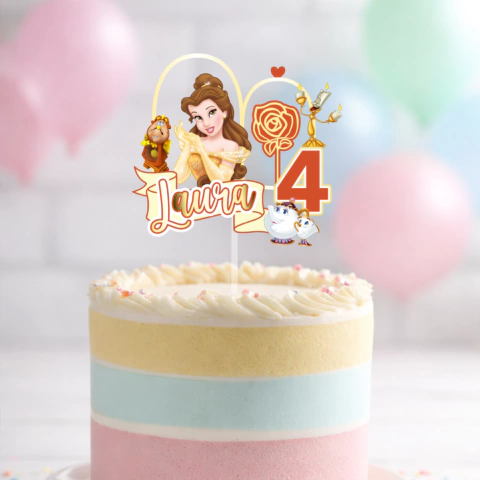 Topo de Bolo Personalizado - A Bela e a Fera - comprar online