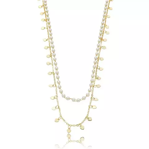 COLAR DUPLO MINI PÉROLAS E CORAÇÕES - BANHO OURO 18K
