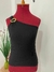 BLUSA FEMININA OMBRO ÚNICO COM ARGOLA DOURADA – PRETO