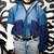 Imagen de Chaqueta mini supra en escala de azules, jean y blanco con nueve bolsillos a partir de material recuperado
