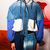 Chaqueta mini supra en escala de jean, azul, blanco y rojo con nueve bolsillos a partir de material recuperado - comprar en línea