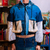 Chaqueta mini supra en escala de jean con beige con nueve bolsillos a partir de material recuperado - comprar en línea