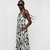 VESTIDO LONGO EM LINHO PRETO E BRANCO ESTAMPADO - DZARM - loja online
