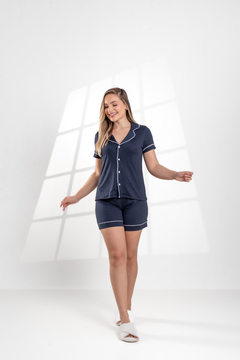 Pijama Americano Curto Liso Azul Marinho - comprar online