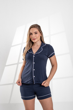 Pijama Americano Curto Liso Azul Marinho - Flor!