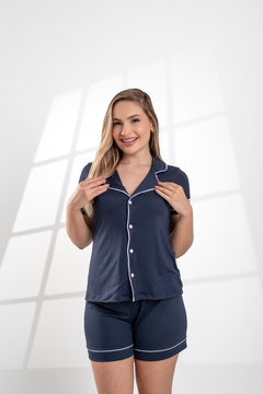 Pijama Americano Curto Liso Azul Marinho - comprar online