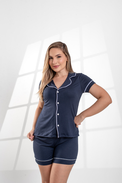 Pijama Americano Curto Liso Azul Marinho