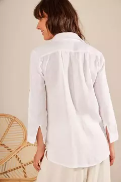 Camisa Linho Cambraia De Gola Redonda Branca na internet