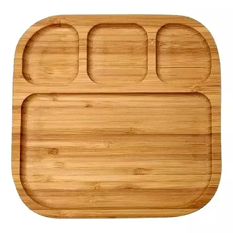 Bandeja Bambu 4 Divisórias 20×20 cm – Petisqueira