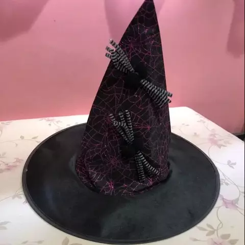 Chapéu de Bruxa Halloween Luxo com Glitter – Fantasia Elegante #