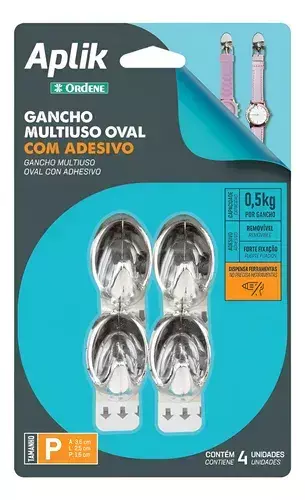 Gancho Multiuso Oval Com Adesivo Aplik Ordene