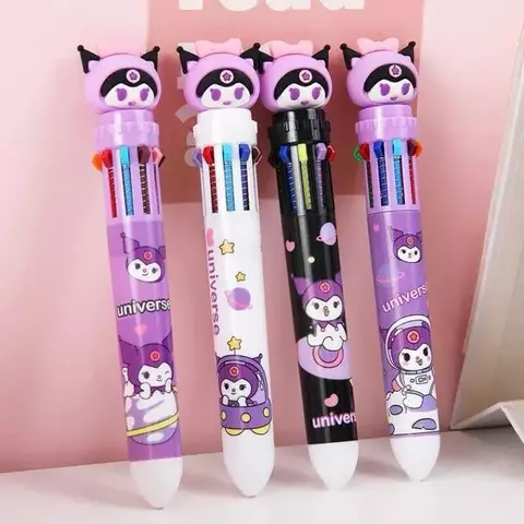Caneta 10 Cores Kuromi Sanrio – Multicolorida e Fofa