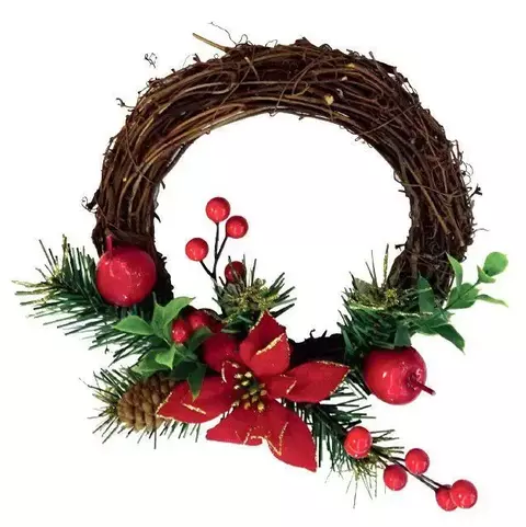 Guirlanda de Vime Decorada 28cm Vermelha #