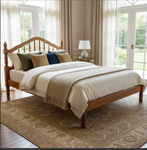CAMA DE DOS PLAZAS EN ROBLE CEREJEIRA ESTILO INGLES MODERNO IMPECABLE. COD: 101914