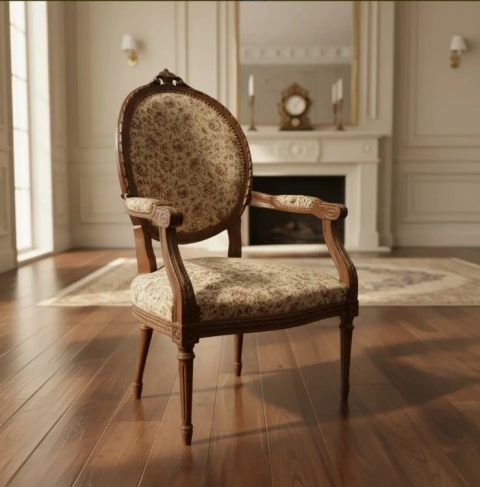 SILLON ANTIGUO DE SALA O DORMITORIO ESTILO FRANCES LUIS XVI RESPALDO MEDALLON. COD: 105608