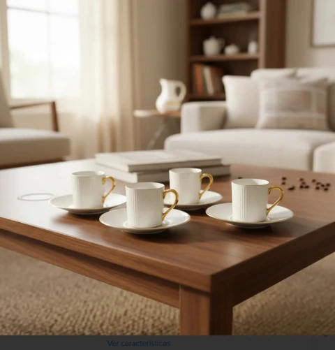 12 DUOS PARA CAFE EN PORCELANA VERBANO CON DETALLES EN DORADO. COD: 106908