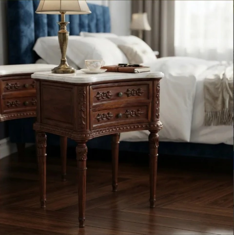 MESA DE LUZ ANTIGUA ESTILO FRANCES CON MARMOL CALIDAD. COD: 107013