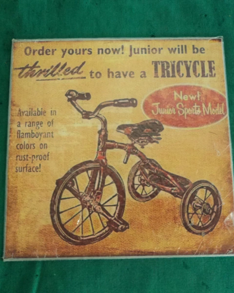 CARTEL VINTAGE PLOTEADO SOBRE GALVANIZADO TRICYCLE . - comprar online