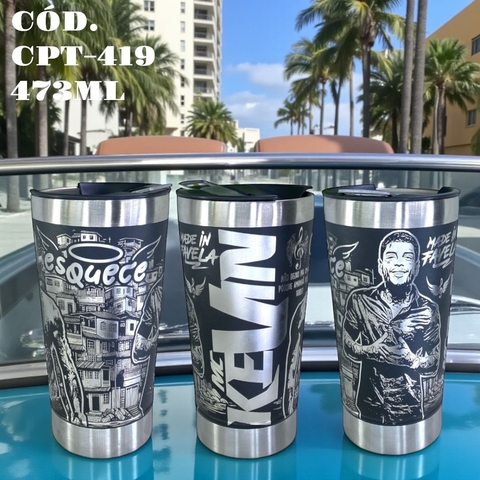 Copo Mc Kevin Térmico 473ml Inox com Tampa e Abridor Gravação a Laser- Edição Made in Favela