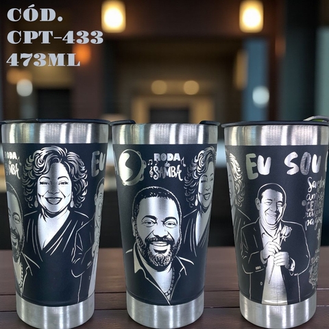 Copo Térmico Roda de Samba 473ml Inox com Tampa e Abridor