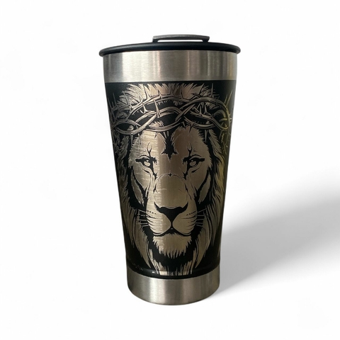 Copo Térmico inox Personalizado- Leão com Coroa de Espinhos| Foi Por Amor