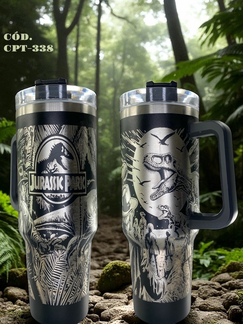 Copo Jurassic 1200ml Térmico Inox Alça E Canudo